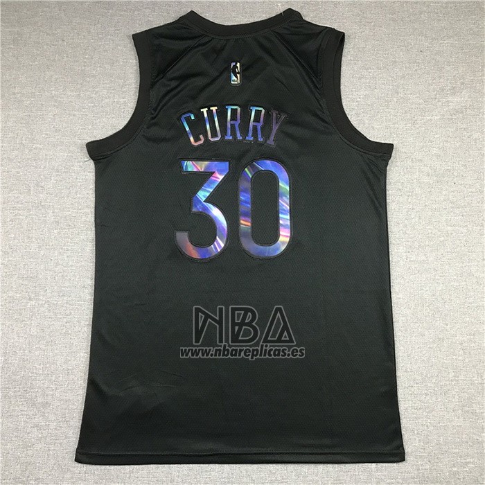 Camiseta Golden State Warriors Stephen Curry NO 30 Iridescent Logo Negro
